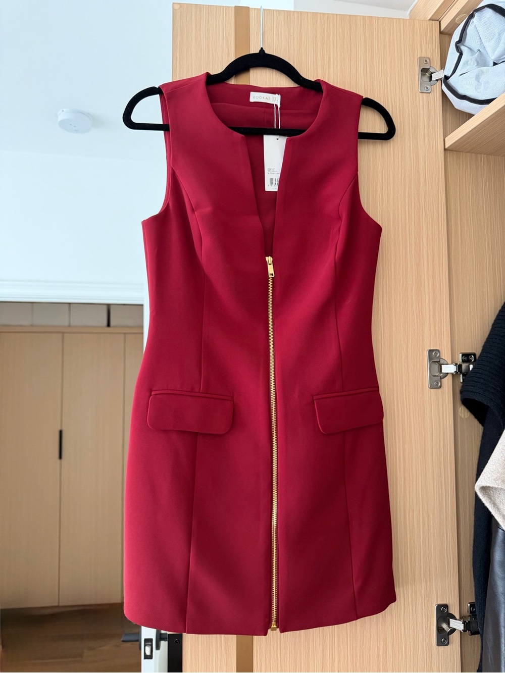 Kookai Burgundy Zip-Front Sleeveless Shift Dress